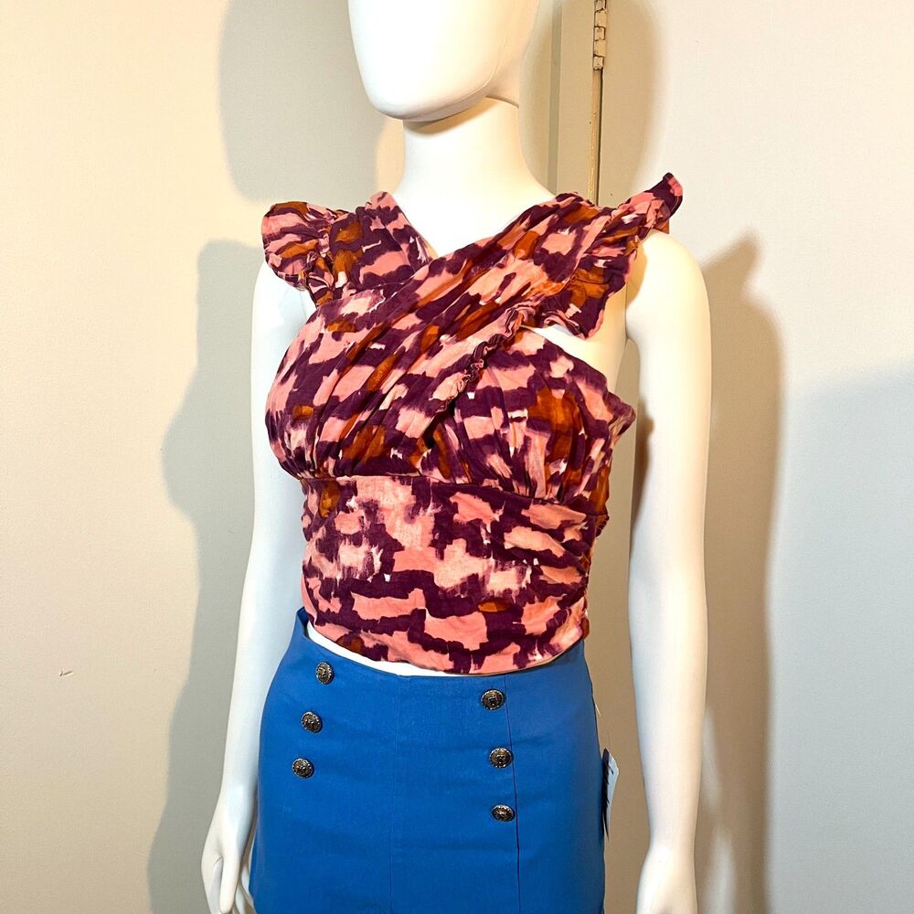 Anthropologie Ruffle Halter Top M Vacation Summer Y2K Boho Festival Indie Retro